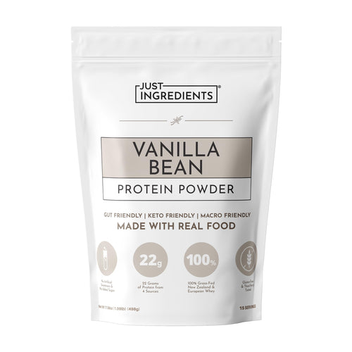 JUST INGREDIENTS Vanilla Protein Powder - Grass-Fed Whey Blend, Organic, Gluten Free, Dairy Free, Soy Free - 15 Servings, 22g Protein