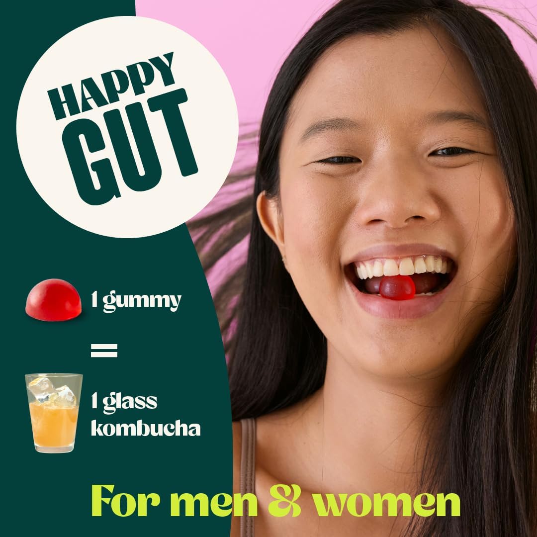 BoochBod - Probiotic Kombucha Gummy - Prebiotics, Probiotics, Postbiotics, Fiber Supplement, Slippery Elm, Dandelion Root, MCT Oil, for Bloating, Gut Health - Berry Bliss - Lemon Lime - Bundle & Save
