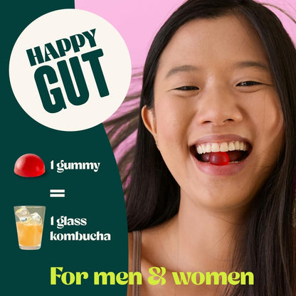BoochBod - Probiotic Kombucha Gummy - Prebiotics, Probiotics, Postbiotics, Fiber Supplement, Slippery Elm, Dandelion Root, MCT Oil, for Bloating, Gut Health - Berry Bliss - Lemon Lime - Bundle & Save