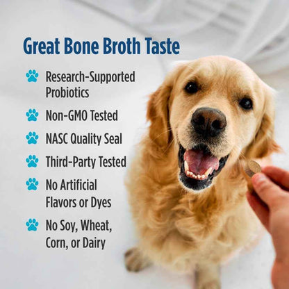 Nordic Naturals Pet Digestive Support with Probiotics, Pork Bone Broth Flavor - 30 Soft Chews - Nutritional Supplement for a Healthy Digestive System and GI Support - 30 Non-GMO Chews