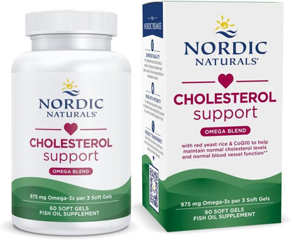 Nordic Naturals Cholesterol Support, 975mg Omega-3 + Red Yeast Rice + CoQ10 - Red Yeast Rice supports healthy LDL cholesterol naturally. EPA & DHA omega-3s for heart health. Lemon. Non-GMO. 20 servings.