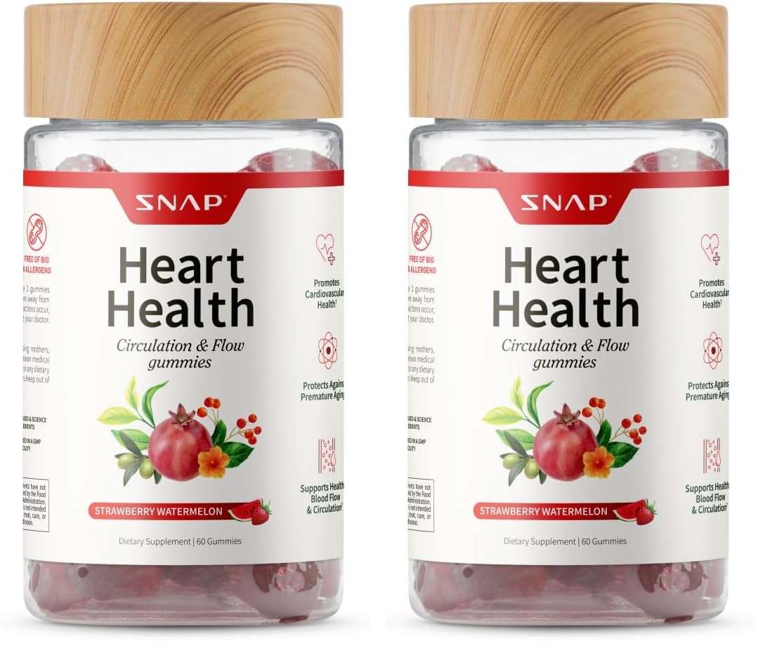 Snap Supplements Heart Health Gummies, CoQ10, Sugar-Free, 60 Vegan Gummies - Blood Circulation Supplements, Heart Health Supplements, Blood Flow Supplement, Gluten-Free, Non-GMO, Grapeseed, Blueberry