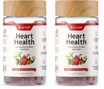 Snap Supplements Heart Health Gummies, CoQ10, Sugar-Free, 60 Vegan Gummies - Blood Circulation Supplements, Heart Health Supplements, Blood Flow Supplement, Gluten-Free, Non-GMO, Grapeseed, Blueberry