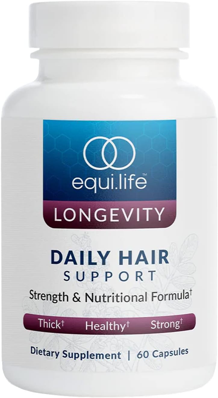 Equilife Daily Hair Support Supplement, Blend with Biotin, 60 Capsules - Ashwagandha, Zinc & Saw Palmetto - Helps Enhance Thickness & Strength - Supports Hair Growth & Repair - Gluten Free - Non-GMO