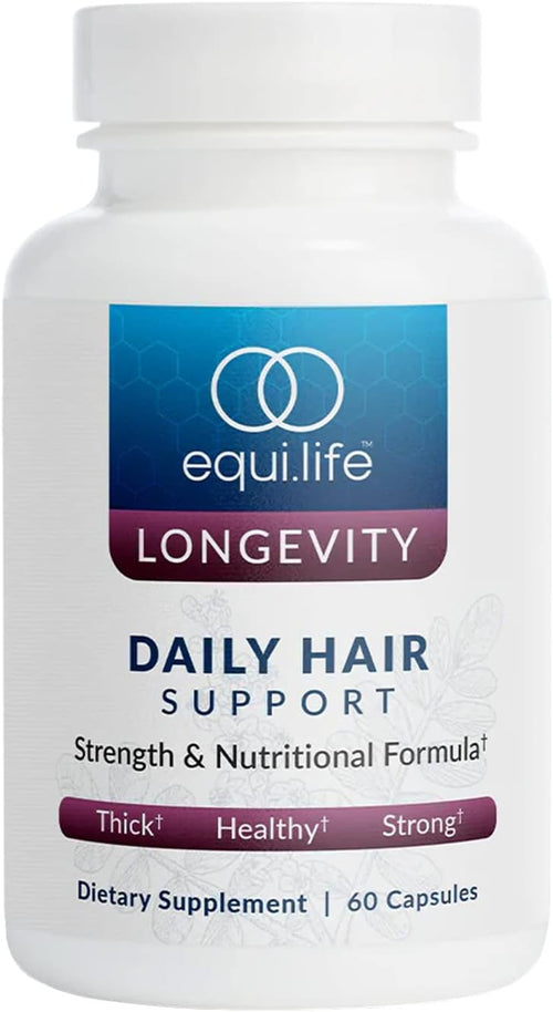 Equilife Daily Hair Support Supplement, Blend with Biotin, 60 Capsules - Ashwagandha, Zinc & Saw Palmetto - Helps Enhance Thickness & Strength - Supports Hair Growth & Repair - Gluten Free - Non-GMO
