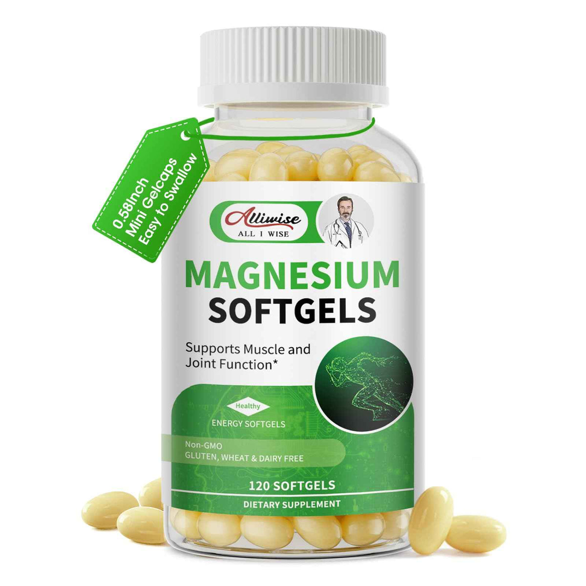 Magnesium Glycinate 500mg Softgels Supplement, Small Easy to Swallow Magnesium Gelcaps High Absorption for Night Leg&Sleep Support, Muscle&Bone, Calm, Non GMO, 120 Gelcaps, 60 Day Supply