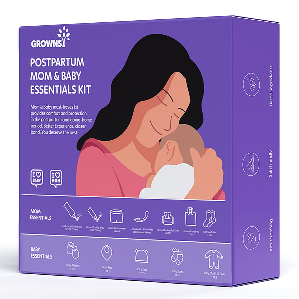 Grownsy Postpartum Mom & Baby Essential Kits, Postpartum Recovery Kit for Labor &Delivery