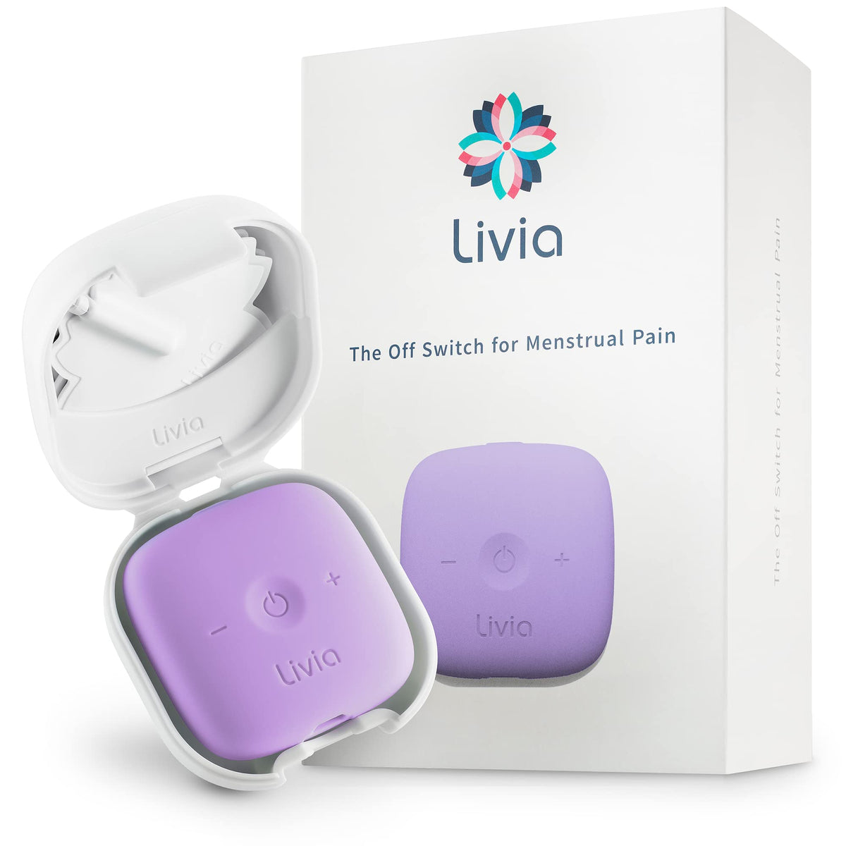 Livia Menstrual Pain Relief Device, Lavender - The Off Switch for Period Pain - Portable Unit with Stick-on Pads