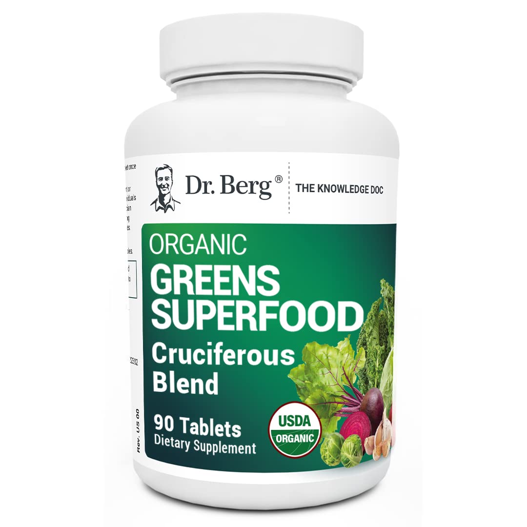 Dr. Berg's Greens Superfood Cruciferous Vegetable Tablets - Vegetable Supplements for Adults w/ 11 Phytonutrient Super Greens - Energy, Immune System & Liver Veggie Tablets - 90 Tablet