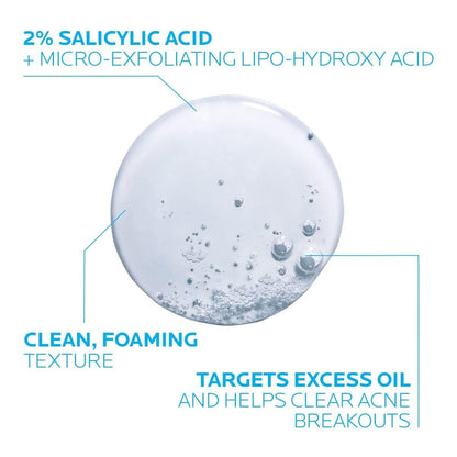 La Roche-Posay Effaclar Medicated Gel Cleanser, 2% Salicylic Acid Cleanser + LHA + Glycerin, Foaming Acne Face Wash, Helps Clear &