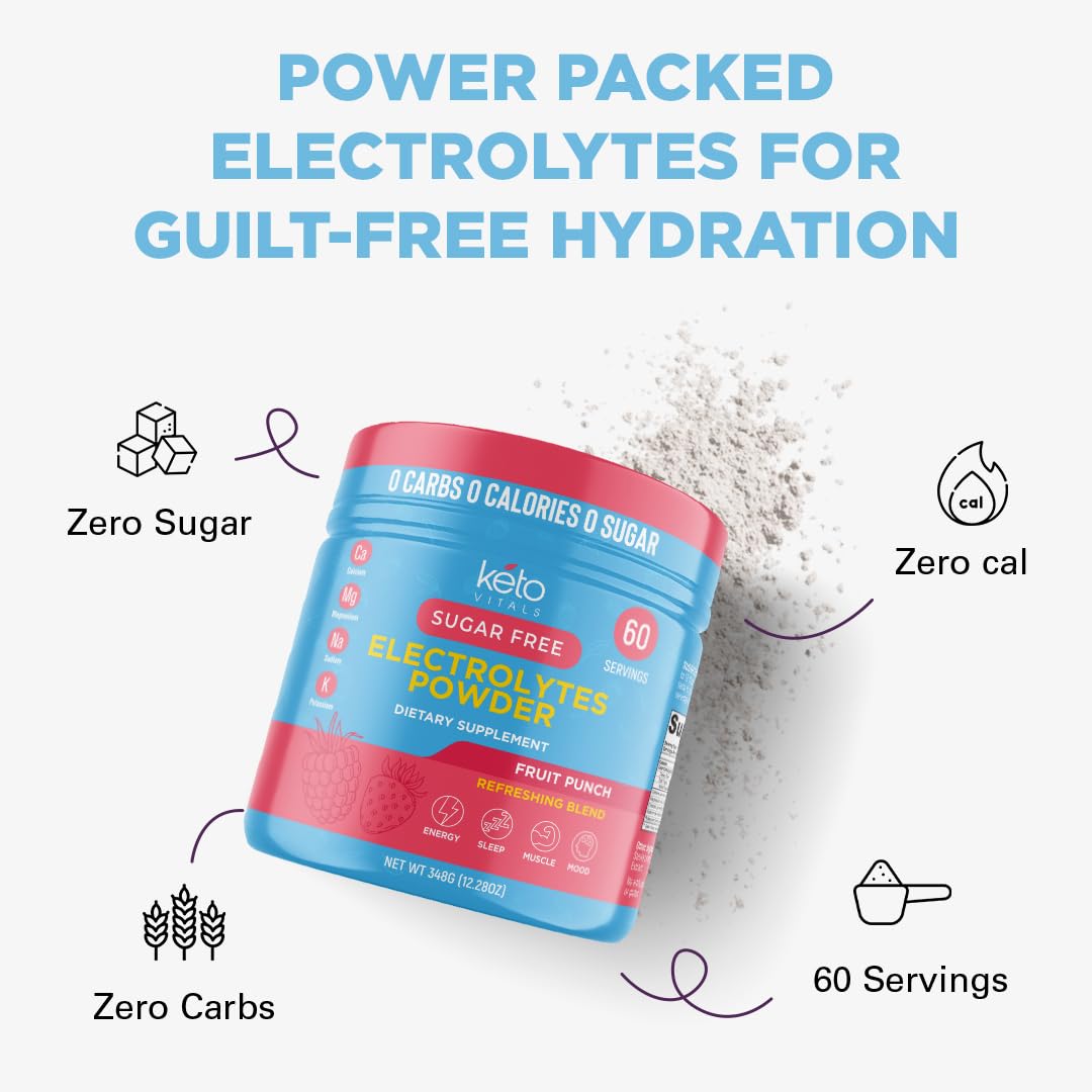 Keto Vitals Keto Electrolytes Powder - Keto-Friendly Electrolytes with Potassium, Magnesium, Sodium, Calcium - Electrolytes Sugar Free - Supplement Energy Drink Mix