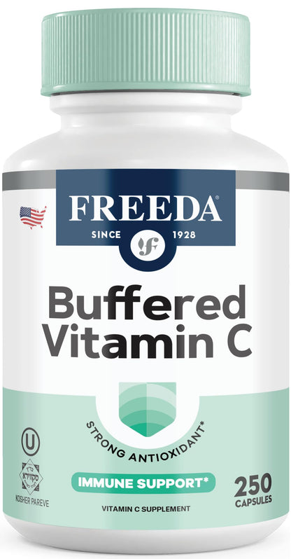 FREEDA Buffered Vitamin C 500mg for Immune Support - 100 Capsules - Includes 50mg Calcium - Supports Immune Health & Antioxidant Defense - Gentle on Stomachs, Kosher, Vegan, & Made in USA