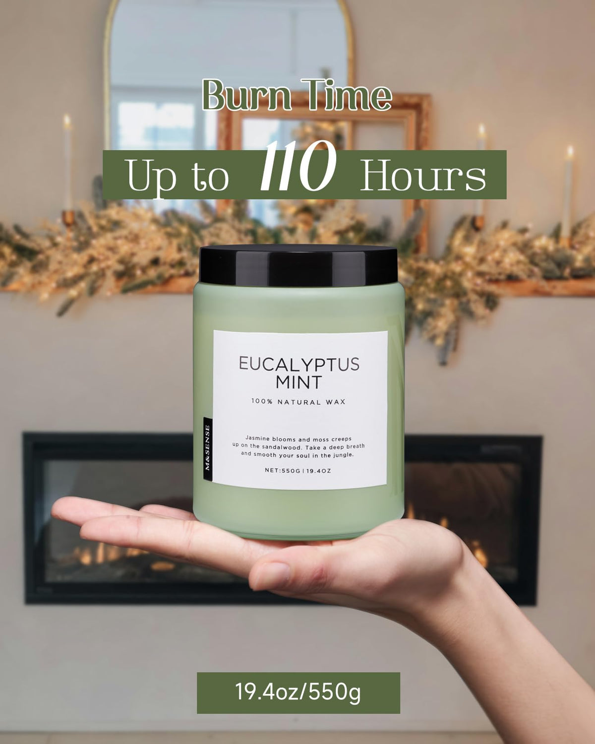 M&SENSE Eucalyptus Mint Candles for Home Scented, 19.4oz 110 Hours Burn Soy Aromatherapy