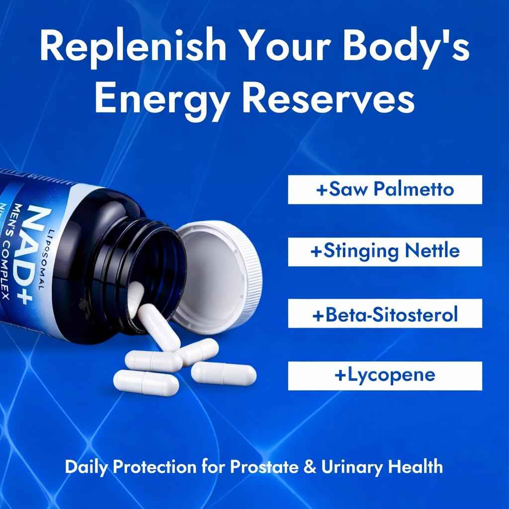 Aureph Vantique Men's NAD+ Supplement with Resveratrol, CoQ10, L-Citrulline & Lycopene - Nitric Oxide Support, Prostate Care, Anti-Aging, Stamina & Cellular Energy Boost 60 Capsules