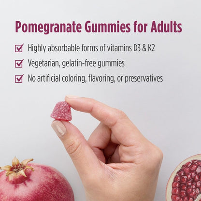 Nordic Naturals Vitamin D3+K2 Gummies, Pomegranate - 60 Count - 1000 IU Vitamin D3 + 45 mcg K2 per gummy supports bone health and muscle function. Non-GMO. Pomegranate flavor. 60 servings