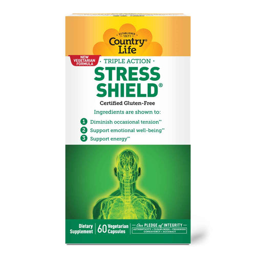 Country Life Stress Shield - Stress & Tension Relief Supplement with Ashwagandha, B-Vitamins for Energy & Emotional Well-Being, Supports Mental Clarity & Resilience, Gluten-Free, Vegan, 60 Capsules