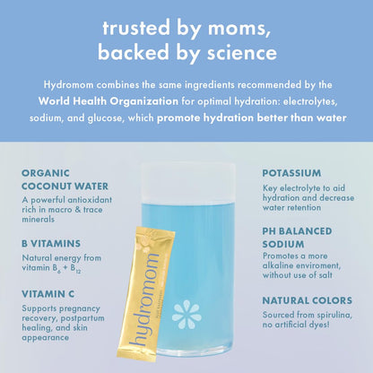 Boobie Hydromom Superfood Electrolyte Drink Mix, Blue Raspberry Lemonade - Refreshing Energy & Hydration Boost for Mamas - On-The-Go & Travel Essentials for Pregnancy