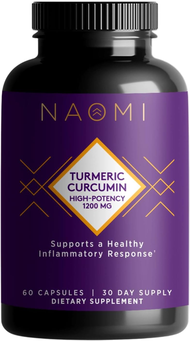 NAOMI Turmeric Curcumin High Potency 1200mg - Supports Healthy Inflammatory Response, Joint Comfort & Brain Health - 95% Curcuminoids, BioPerine Enhanced Absorption, Non-GMO, 30-Day Supply