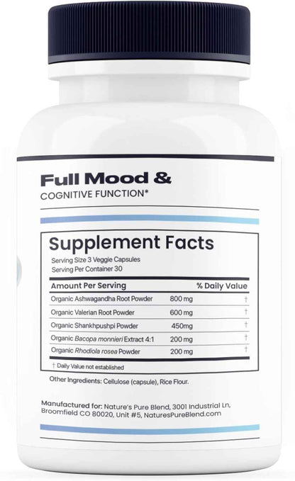 Nature's Pure Blend Ashwagandha Supplements - Organic Ashwagandha Root & Extract for Women and Men - Stress Relief, Sleep, and Mood Support - Athletic Performance & Focus Support - 60 Vegan Capsules