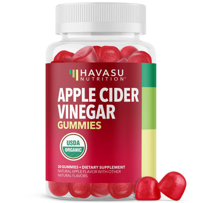 Apple Cider Vinegar Gummies, USDA Organic, Apple Flavor, 1-Month Supply - USDA Organic ACV Gummies for Digestive Health, Metabolism & Gut Support, Vegan, Gluten-Free, No Harsh Taste, 60ct