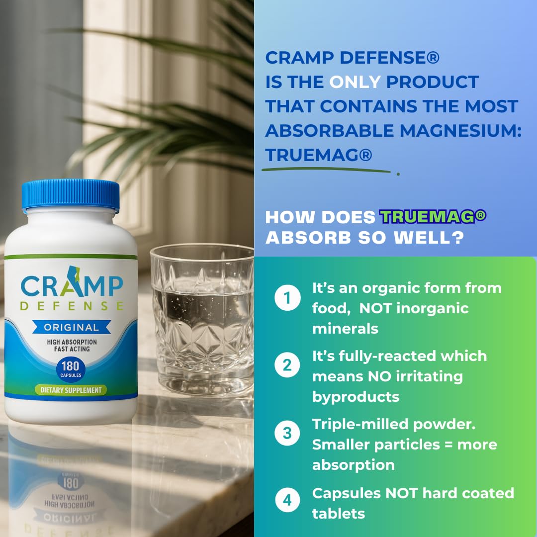 Cramp Defense Leg Cramps Pills, Relief for All Muscle Cramps, Day and Night. Magnesium Supplement Capsules, 3-6 Month Supply. Non-Laxative