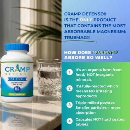 Cramp Defense Leg Cramps Pills, Relief for All Muscle Cramps, Day and Night. Magnesium Supplement Capsules, 3-6 Month Supply. Non-Laxative