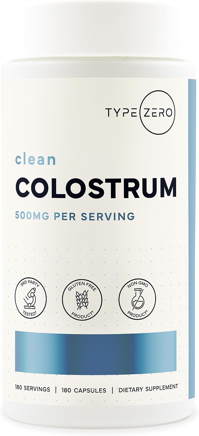 Type Zero Colostrum Supplement (500mg) 180 Capsules, Bovine Sourced - Gluten-Free, GMO-Free