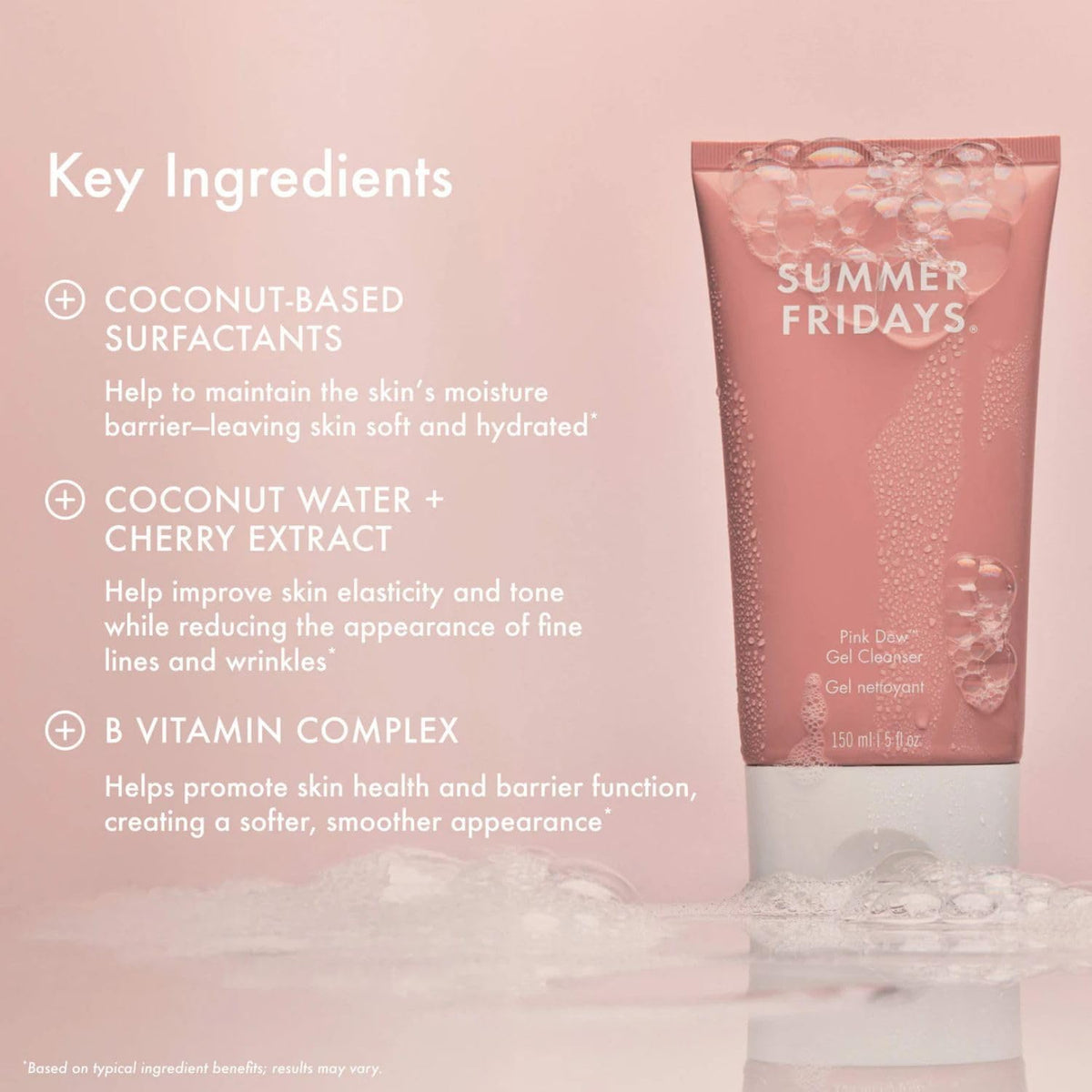 Summer Fridays Pink Dew Gel Facial Cleanser - pH-Balanced Foaming Gel Face Wash for Oily, Blemish-Prone + Sensitive Skin - Refreshing + Hydrating Gentle Face Cleanser for Soft, Radiant Skin(1.7 fl oz)