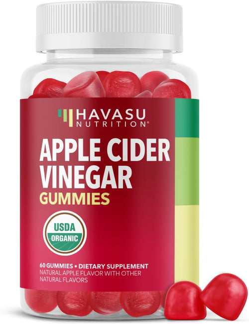 Apple Cider Vinegar Gummies, USDA Organic, Apple Flavor, 1-Month Supply - USDA Organic ACV Gummies for Digestive Health, Metabolism & Gut Support, Vegan, Gluten-Free, No Harsh Taste, 60ct