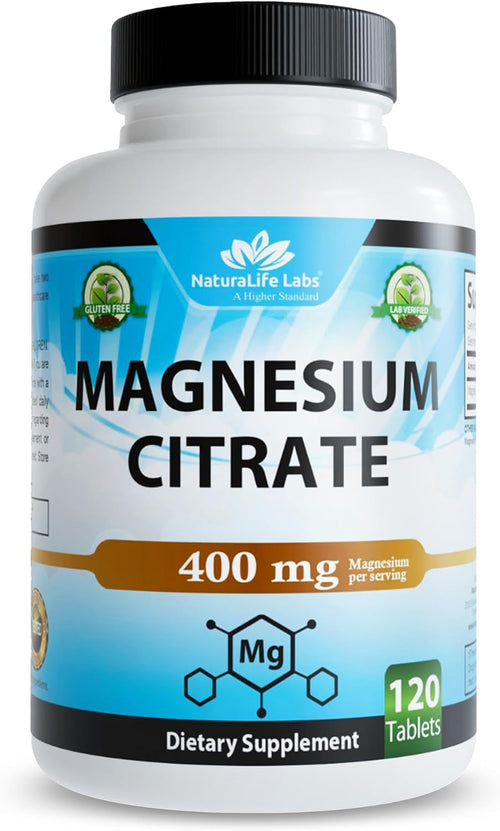 NaturaLife Labs Magnesium Citrate 400 mg per Serving - 120 Tablets, Vegan, Non-GMO