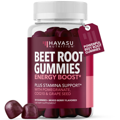 Beet Root Gummies with COQ10 and Grape Seed, Mixed Berry, 30 Servings - Nitric Oxide Supplement with Beetroot, Grape Seed Extract and COQ10 for Performance and Recovery, Vegan, Non-GMO, Gluten-Free