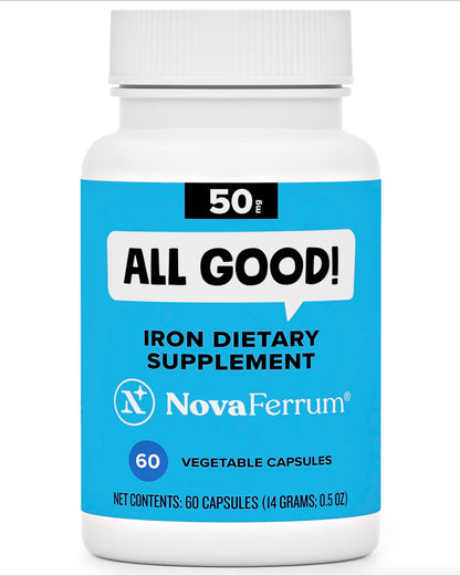 NovaFerrum All Good - Iron Capsule Supplements for Adults - Anemia - 50mg of Iron - 90 Servings - Sugar Free - Vegan - Gluten Free