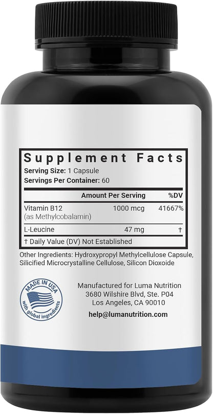 Luma Nutrition Vitamin B12 Methylcobalamin 1000 mcg – Energy & Nervous System Support, 60 Capsules