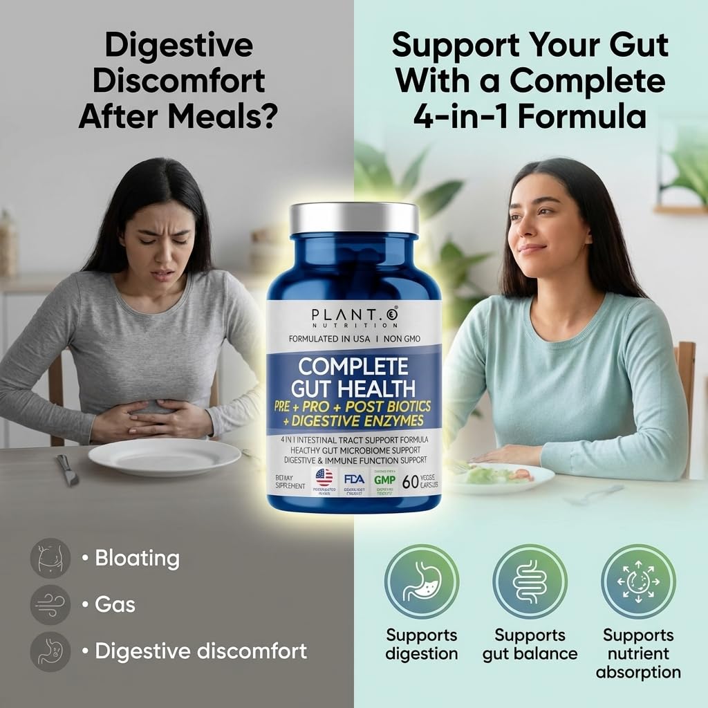 4-in-1 Gut Health Support - Prebiotics + Probiotics + Postbiotics + Digestive Enzymes - DE111 Spore Probiotic for Digestive Support & Bloating