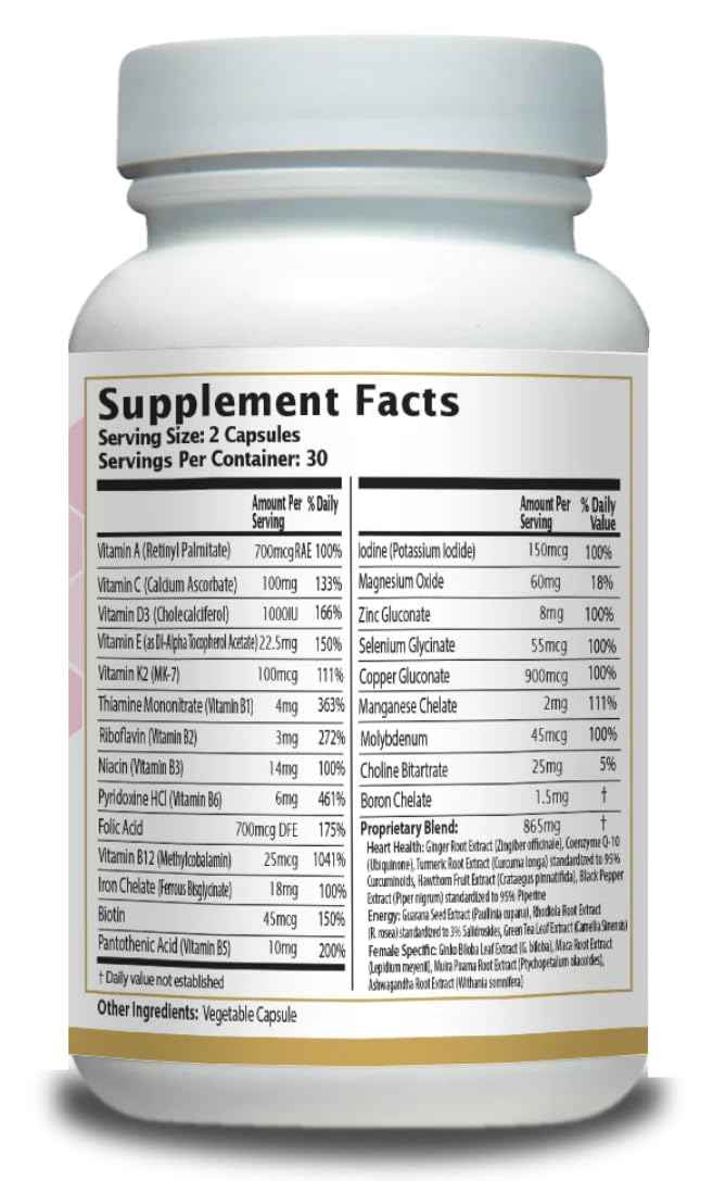 Women’s Multivitamin with Iron, Vitamin D3, Magnesium, B-Complex & Herbal Support - 60 Capsules - Energy, Hormone Balance, Heart Health - AnuMed