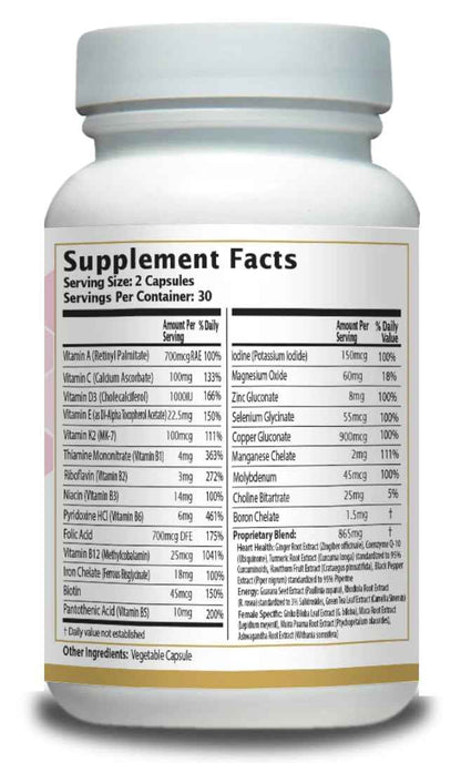 Women’s Multivitamin with Iron, Vitamin D3, Magnesium, B-Complex & Herbal Support - 60 Capsules - Energy, Hormone Balance, Heart Health - AnuMed