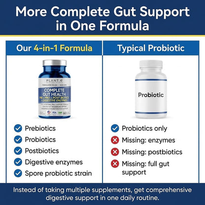 4-in-1 Gut Health Support - Prebiotics + Probiotics + Postbiotics + Digestive Enzymes - DE111 Spore Probiotic for Digestive Support & Bloating