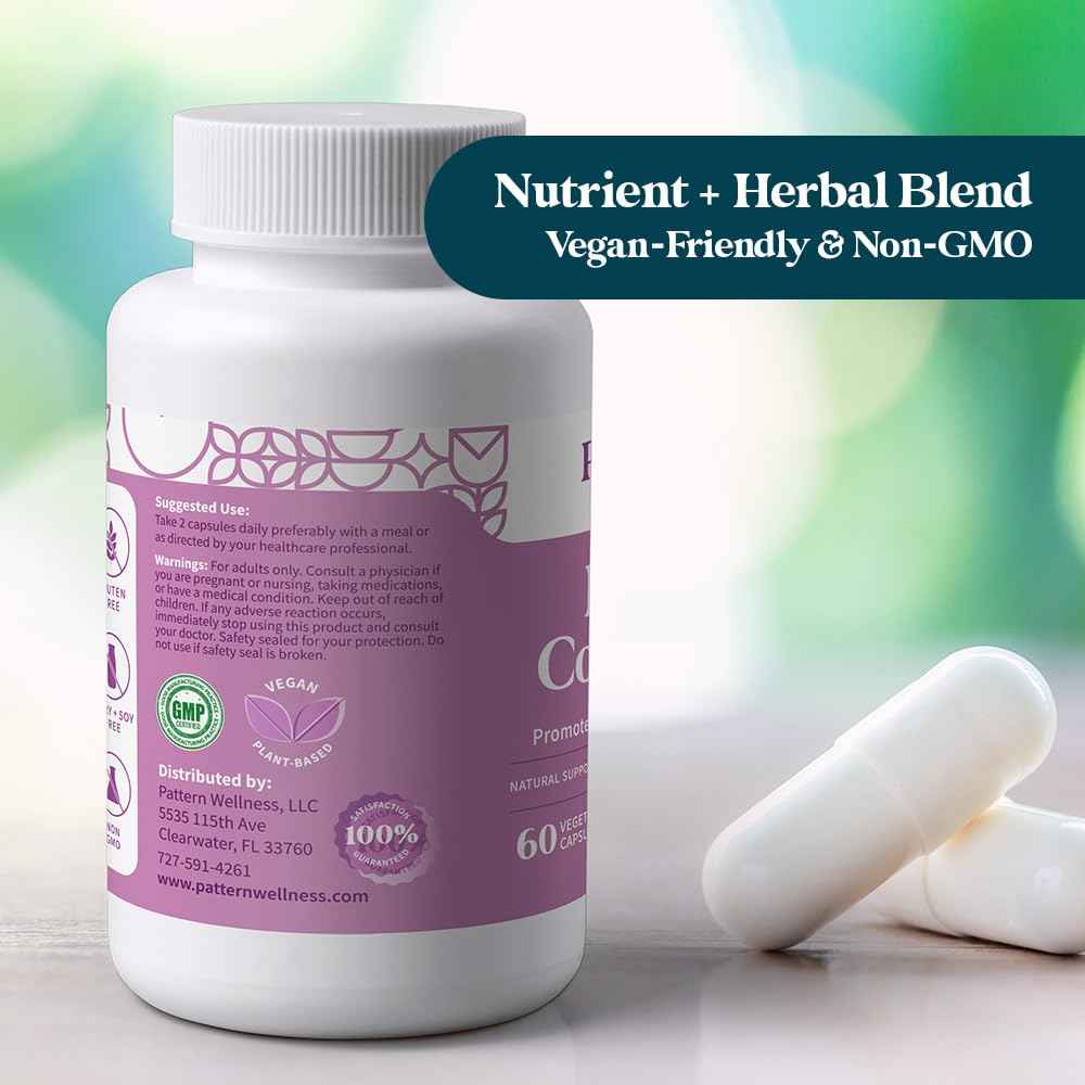 Pattern Wellness PMS Complex - Monthly Cycle Wellness Support - with Vitamin B6, Magnesium & Herbal Extracts - 60 Vegan Capsules