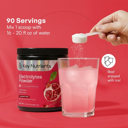 KEY NUTRIENTS Electrolytes Powder Bundle, Fresh Pink Lemonade 90 Servings Jar + Sweet Cherry Pom 90 Servings Jar, Sugar Free Hydration Drink Mix with Vitamins & Minerals, No Calories