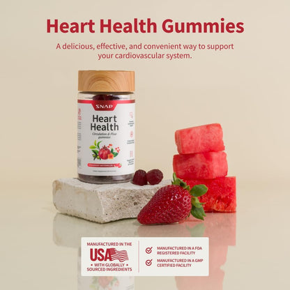 Snap Supplements Heart Health Gummies, CoQ10, Sugar-Free, 60 Vegan Gummies - Blood Circulation Supplements, Heart Health Supplements, Blood Flow Supplement, Gluten-Free, Non-GMO, Grapeseed, Blueberry