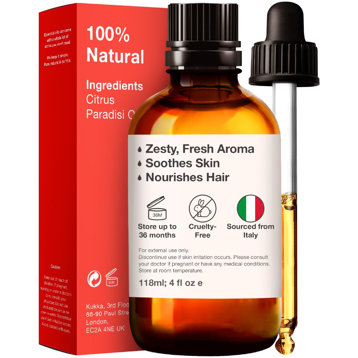 Kukka Grapefruit Essential Oil for Diffuser - 100% Natural Grapefruit Essential Oil for Skin