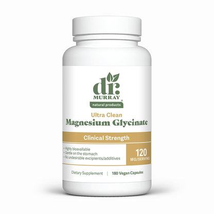 Dr. Murray's Ultra Clean Magnesium Glycinate - Supports Sleep, Relaxation, Heart & Muscle Function - Vegan - 120 mg - No Magnesium Stearate or Artificial Additives - 90 Capsules