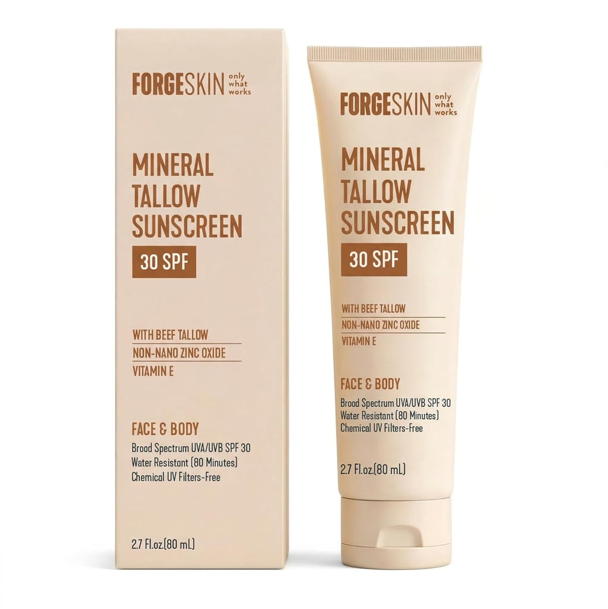 Forge Skin Men's Anti-Aging Face Care Routine - Beef Tallow Balm Moisturizer + Nourishing Cleanser Exfoliating Face Wash + Hydration Wrinkle Defense Serum + Mineral Tallow Sunscreen SPF 30