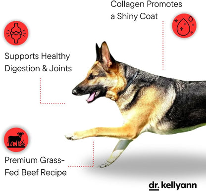 Dr. Kellyann Bone Broth Meal Topper for Dogs - Grass-Fed Beef Recipe - 3g Collagen - Supports Healthy Digestion & Joints - Shiny Coat - Grain Free - 6.60 oz