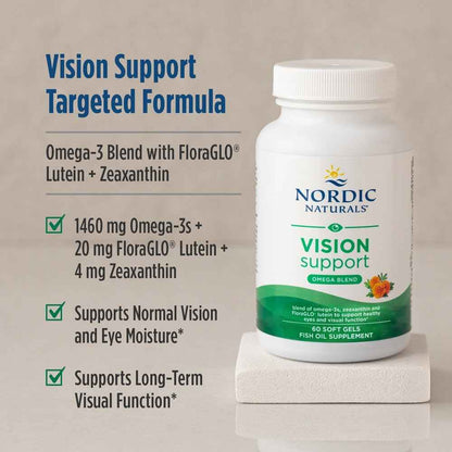 Nordic Naturals Vision Support, Lemon - 60 Soft Gels - with Zeaxanthin and FloraGLO Lutein, for Healthy Eyes and Vision - 30 Servings