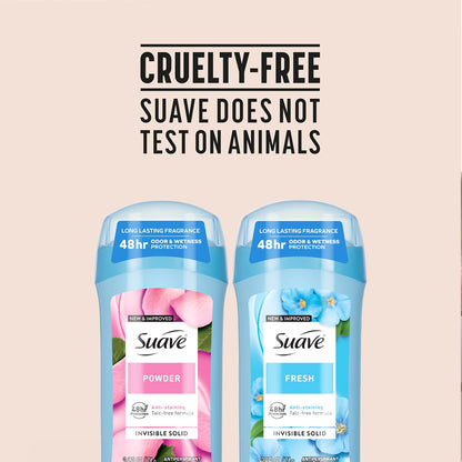 Suave Antiperspirant Deodorant for Women, Fresh & Powder Variety 2-Pack - Anti-Staining Invisible Solid Sticks, Talc-Free, 2.6 Oz Ea