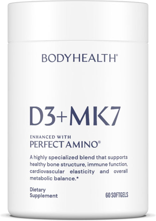 BodyHealth D3 + MK7 - Vitamin D3 5000IU, Vitamin K1, Vitamin K2 - Easy to Swallow Supplement, Supports Bone Strength & Calcium Absorbtion* - 60 Softgels