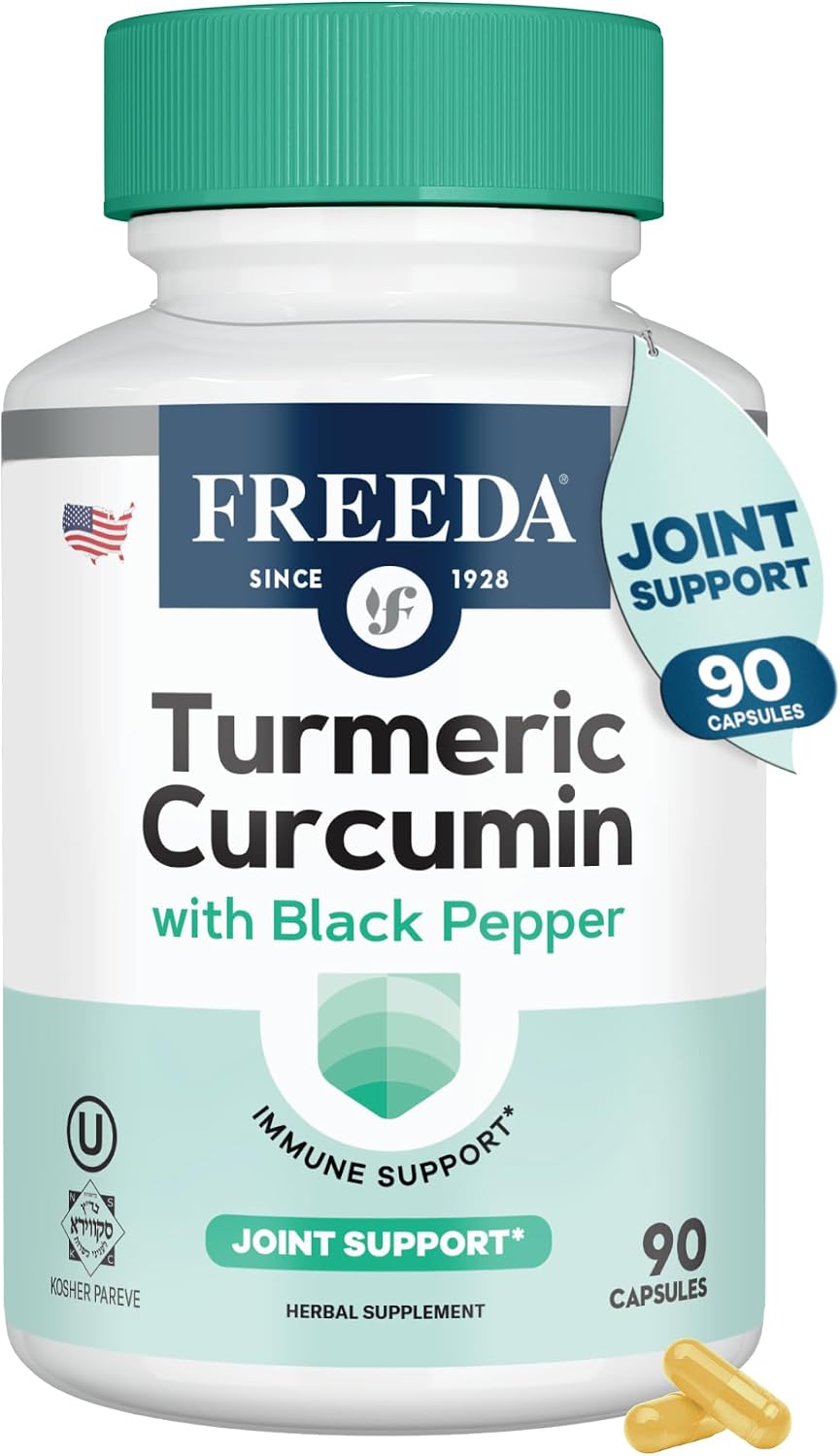 FREEDA Turmeric Curcumin Supplement 1000mg with Black Pepper - 90 Caps - Vegan Turmeric Curcumin Supplement with Organic Turmeric Root, Curcumin Extract & Black Pepper for Daily Mobility