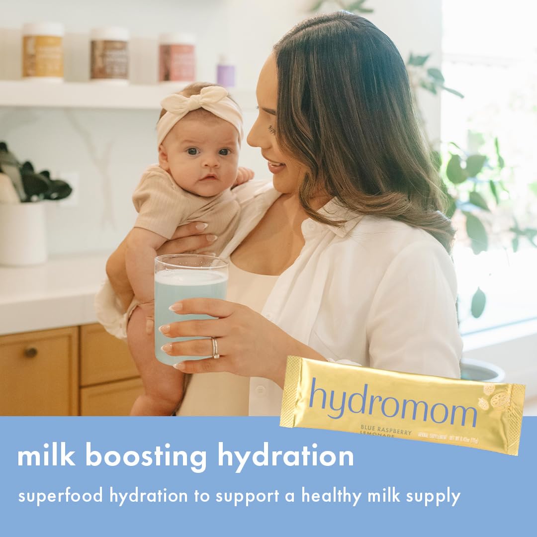 Boobie Hydromom Superfood Electrolyte Drink Mix, Blue Raspberry Lemonade - Refreshing Energy & Hydration Boost for Mamas - On-The-Go & Travel Essentials for Pregnancy