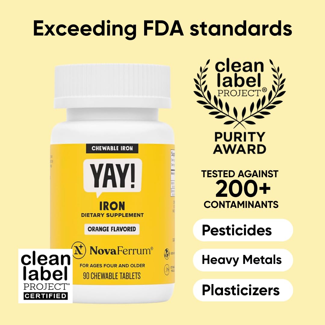 NovaFerrum Yay - Chewable Iron Supplement for Kids & Adults Ages 4 and Over - 18mg of Iron - 90 Servings - Sugar Free